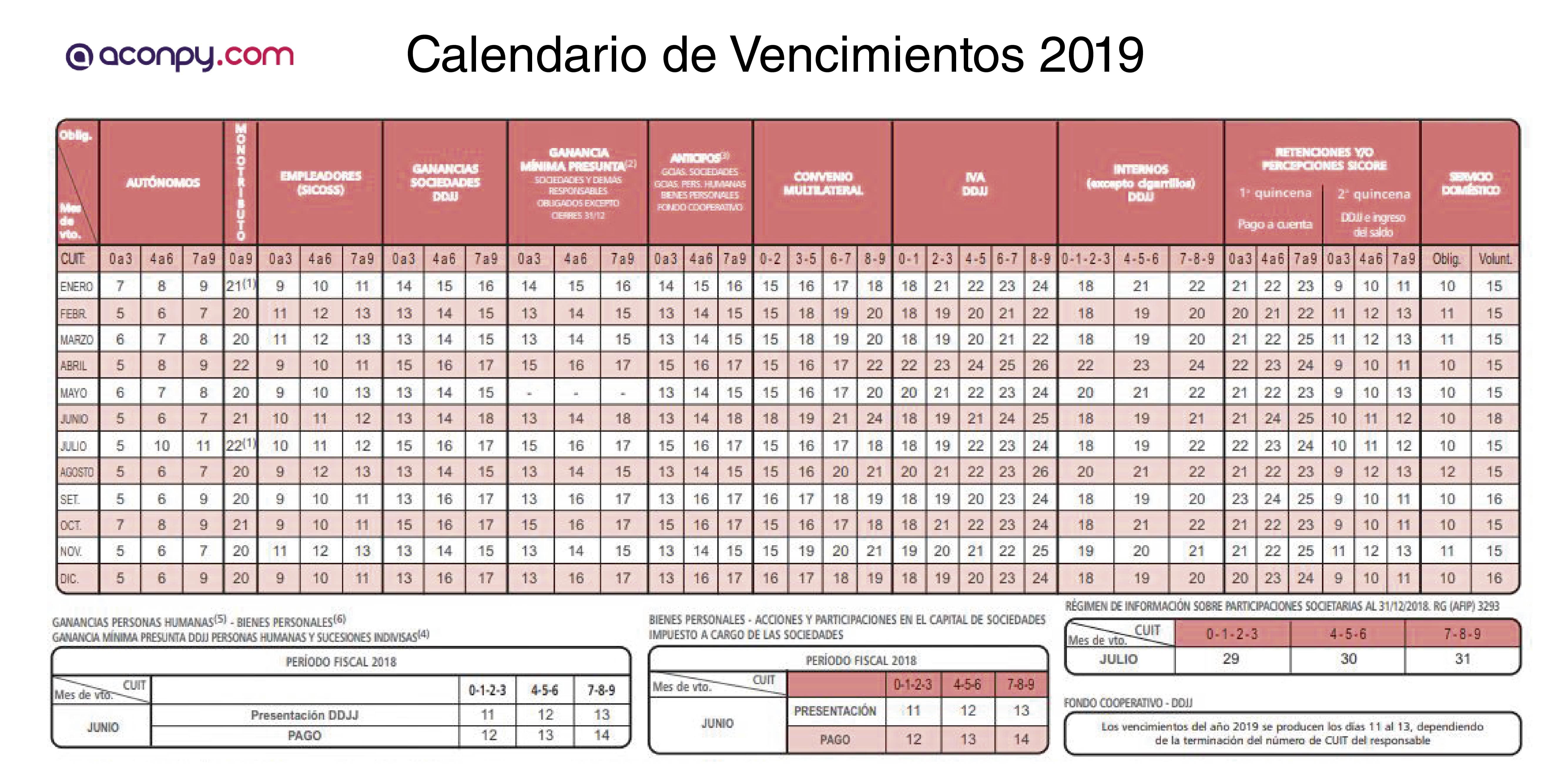 Descarga el calendario 2019 AFIP listo para imprimir